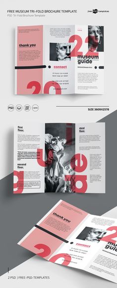 three fold brochure mockup template with red and black accents on the front