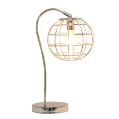 a light that is on top of a metal stand with a wire ball attached to it