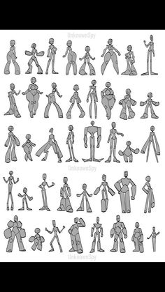 an image of people in various poses and positions, all drawn by hand with black ink