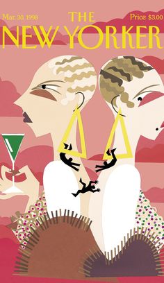 the new yorker magazine cover features two women holding martini glasses and looking at each other