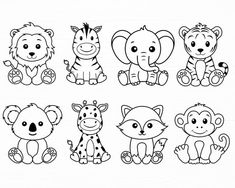 four different types of cartoon animals on a white background, one is black and the other has