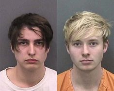 two young men in mugshots, one with blonde hair and the other without