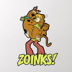 a cartoon character hugging a dog with the word zonks on it