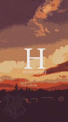 an image of a sunset with the letter h in it's center and clouds above