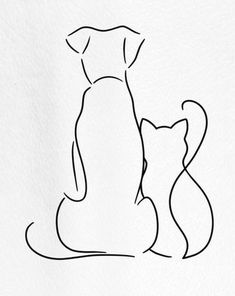 a drawing of a cat and dog sitting next to each other