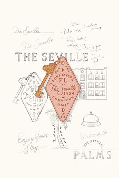 a drawing of a key with the words, the sevillie and other things on it