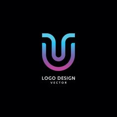 the letter u logo is made up of two colors and has a black background with blue,