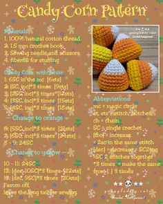 the candy corn pattern is featured in this page for crochet patterns and instructions