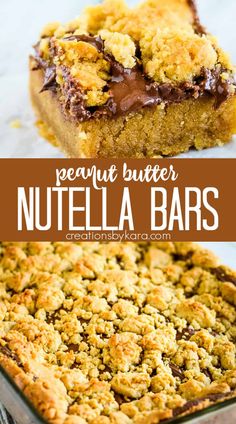 peanut butter nutella bars in a baking pan with the title overlay reading peanut butter nutella bars