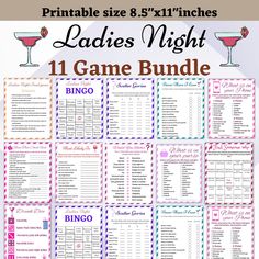 the printable ladies's night game bundle includes drinks and games for adults to play