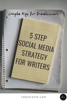 a notepad with the words 5 step social media strategy for writing