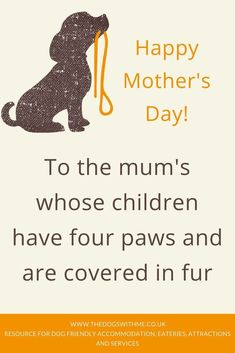 a happy mother's day card with a black dog holding an orange umbrella in its mouth