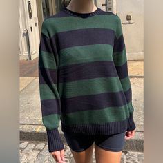 Never Worn, Super Cute And Cozy Brianna Cotton Thick Stripe Sweater, Brandy Sweater, Brandy Melville Sweater, Oversized Striped Sweater, Brandy Melville Sweaters, Pullover Mode, Striped Sweatshirts, Vintage Soft, Drop Shoulder Sweaters