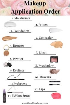 Make Up Products For Beginners Beginner Makeup, Beginner Foundation Make Up, Order Of Doing Makeup, Products For Makeup Beginners, Order To Do Makeup In, Order Of How To Apply Makeup, Steps To Applying Makeup Tutorials, How To Use Makeup Brushes For Beginners, In What Order Do You Apply Makeup