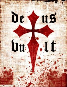 an old red cross with the words deus du it
