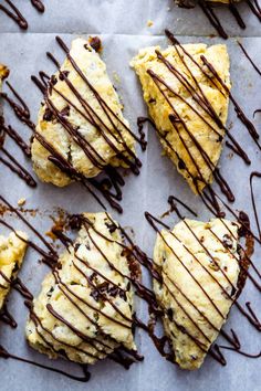 chocolate drizzled on top of biscuit cookies