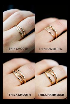 This is a gorgeous, unique ring set made up of three individual, entwined rings. These are a favorite for both men and women. Customize the finish, metal type and more to create your own perfect ring! This listing is for one single Interlocking ring set made up of 3 INDIVIDUAL RINGS which are permanently entwined. Each band measures approx. 2mm in width and is made from a D-Shaped, half round metal. This Interlocking ring set includes three 14K GOLD FILL rings. These Interlocking rings can me made in either a lightly HAMMERED finish or a SMOOTH finish. *Because these rings overlap they are meant to have some movement. We suggest sizing up by a quarter or half size. The beauty of this ring lies in its organic shape. This ring will look slightly different from every angle. Every piece is org Interlocking Rings, Interlocking Ring, Three Rings, Gold Filled Ring, Organic Shape, Unique Ring, Perfect Ring, Organic Shapes, Unique Rings