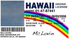 a close up of an id card with a rainbow in the background and text that reads, hawaii driver license