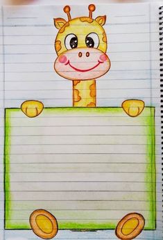 a child's drawing of a giraffe holding a blank sign with pencils