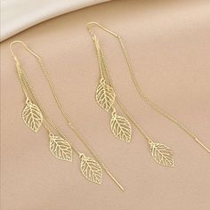 Newthreaded Leaf Dangle Earrings In Gold. Very Unique And Different. Suitable For All Occasions. Perfect For Yourself Or As A Gift. Suitable For Most Ages. Nwt Straw Earrings, White Topaz Earrings, Wire Hoop Earrings, Leaves Earrings, Bone Jewelry, Thread Earrings, Bar Stud Earrings, Animal Earrings, Earrings Flower