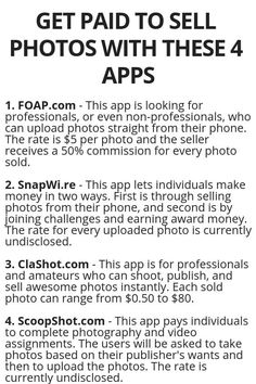 an advertisement with the text get paid to sell photos with these 4 app's