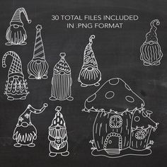 a chalkboard drawing of different types of hats and costumes on it's blackboard