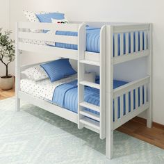 HOTSHOT XL WS : Classic Bunk Beds Twin XL Low Bunk Bed with Straight Ladder on Front, Slat, White Low Bunk Bed, Full Size Bunk Beds, Bed With Ladder, Curved Bed, Low Bunk Beds, Loft Storage, Longer Legs, Top Bunk, Bed End
