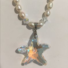 Genuine Pearl And Swarovski Crystal Necklace. Palm Beach Jewelry Collection Brand New Excellent Condition Beach Themed Jewelry, Beach Jewerly, Beach Charm Necklace, Murano Glass Necklaces, Wooden Bead Necklaces, Beach Necklace, Gold Chain With Pendant, Palm Beach Jewelry, Bow Necklace