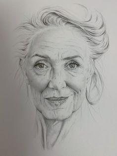 a pencil drawing of an older woman's face