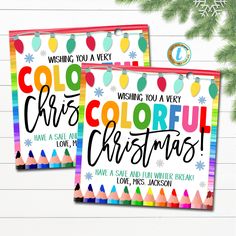 two christmas cards with the words merry and colorful