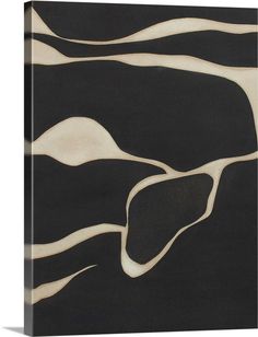 a black and white abstract painting with wavy lines on the bottom half of the image