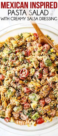 mexican inspired pasta salad with creamy salsa dressing