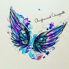 a watercolor drawing of an angel's wing with the words, amanda chapel