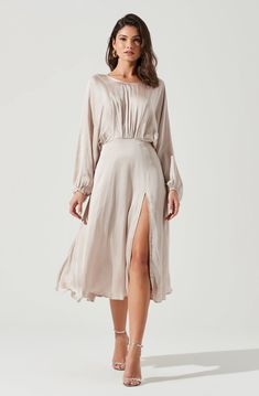 Marin Dolman Sleeve Midi Dress – ASTR The Label Champagne Dress, Cocktail Dress Wedding, Bridal Shower Dress, Guest Attire, Shower Dresses, Wedding Attire Guest, Cocktail Attire, Wedding Guest Dress Summer, Satin Midi Dress