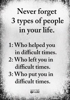 a sign that says never forget three types of people in your life 1 who helped you in difficult times 2 who left you in difficult times 3 who put