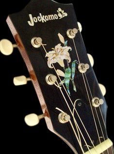 an acoustic guitar with flowers on it's frets and the headstocks