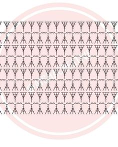 the pattern is shown in black and white on a light pink background with an oval frame