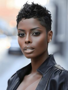 The Evolution of Very Short Pixie Haircuts for Black Women in 2024 | 18 Stunning Ideas Black Women Tapered Natural Hair, Black Pixie Haircut African Americans, Short Blonde Hairstyles Pixie, Pixie Pin Curls, Short Haircuts Black Women, Relaxed Short Hair, Short Hair Pixie Cuts Black Women, 4b Hairstyles