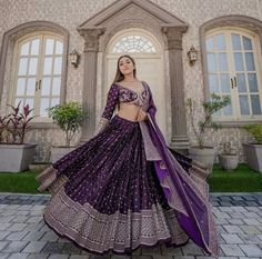 Elevate your wardrobe with this stunning Sabyasachi Lehenga Choli! Perfect for weddings, parties, and special occasions. Made with premium Georgette material, this Full Stitched Lehenga in a beautiful shade of purple is a true symbol of Indian fashion. Get ready to turn heads and make a statement with this designer piece! 💜✨ #Sabyasachi #LehengaCholi #IndianFashion #PartyWear #BestOne1990  #Lehenga #FullStitched #India #Women #Bridal 
#Designer Purple Lehenga Bridal, Purple Lehenga, Lehenga Indian, Lehenga Designer, Choli Lehenga, Haldi Outfits, Lehenga Choli Designs, Bridesmaid Lehenga, Mehendi Outfits