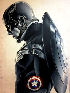 a painting of captain america in black and white