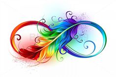 an artistic rainbow colored feather with swirls