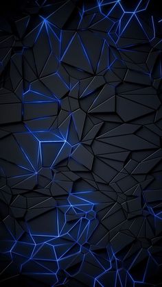 an abstract dark background with blue lines and shapes in the shape of cubes or triangles