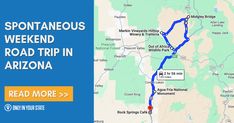 a map with the words, spokane weekend road trip in arizona read more > click