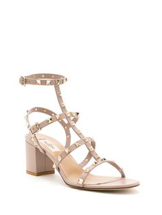 Shop Valentino Garavani Rockstud strappy sandals with Express Delivery - Farfetch Leather Heels Sandals, Valentino Rockstud, Leather Sandals Women, Luxury Brands Fashion, Open Toe Sandals, Powder Pink, Valentino Studs, Leather Accessories, Ankle Strap Sandals