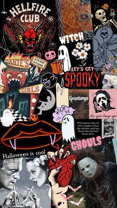 a collage of halloween stickers and photos