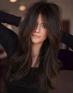 Long Thick Layered Hair with Curtain Bangs Layered Thick Hair, Long Layered Haircuts, Long Thick Hair, Haircut For Thick Hair, Trending Haircuts