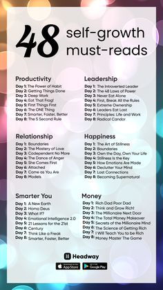 a poster with the words 48 self - growth must read