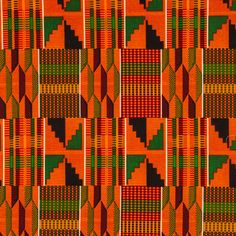 an orange, green and red pattern with black dots on the bottom right half of the image