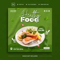 the food flyer is designed to look like it has fish and vegetables on it,