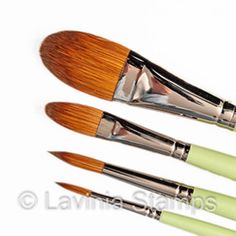 Crafted with care and shaped by hand, Lavinia Watercolor Brushes Set 2 are manufactured to the highest standards by craftsmen dedicated to creating superior quality artist brushes uniquely designed for their delicate performance characteristics. The brush handles are handcrafted and kiln-dried for durability and have seamless metal ferrules to provide safe, long-lasting beauty and performance. Brush sizes: 1/2, 1, 6 & 10. Brush Sets, Brush Sizes, Lime Punch, Lavinia Stamps, Watercolor Brushes, Ink Pad, Powder Brush, Brush Set, Handles